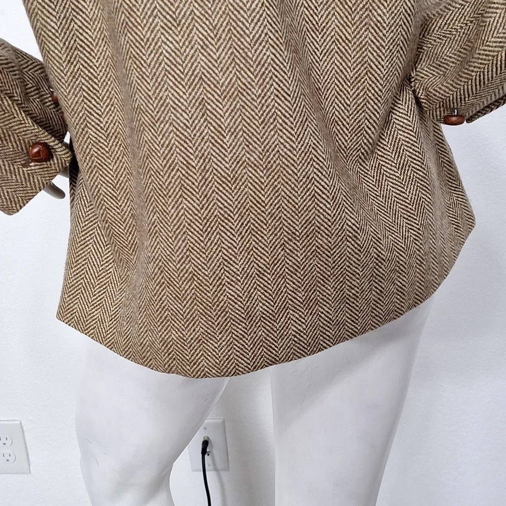 Lauren Ralph Lauren Quiet Luxury Beige Brown Lambswool Herringbone Coat Size 10 - Picture 8 of 12